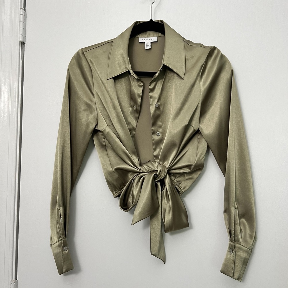 Top shop cropped olive satin top
